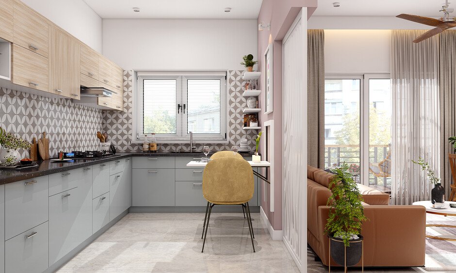 An-L-shaped-Kitchen-With-A-Foldable-Dining-Table